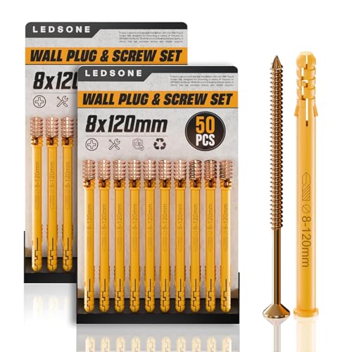 LEDSone 50 Stück x 2er-Packung Dübel und Schrauben, 8mm x 120mm, Set mit Ankerbolzen, robuste Ziegel- und Betonbefestigungen, Dübelschrauben zur Montage von Fernsehgeräten LEDSone 50 Stück x 2er-Packung Dübel und Schrauben, 8mm x 120mm, Set mit Ankerbolzen, robuste Ziegel- und Betonbefestigungen, Dübelschrauben zur Montage von Fernsehgeräten von LEDSone