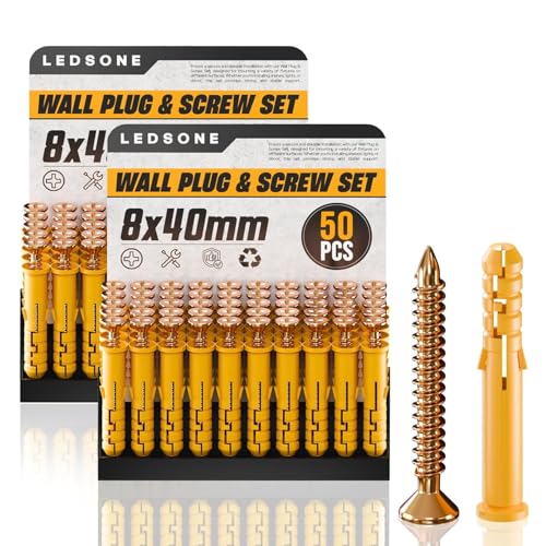 LEDSone 50 Stück x 2er-Packung Dübel und Schrauben, 8mm x 40mm Set mit Ankerbolzen, robuste Ziegel- und Betonbefestigungen, Dübelschrauben zur Montage von Fernsehgeräten LEDSone 50 Stück x 2er-Packung Dübel und Schrauben, 8mm x 40mm Set mit Ankerbolzen, robuste Ziegel- und Betonbefestigungen, Dübelschrauben zur Montage von Fernsehgeräten von LEDSone