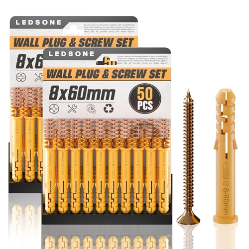 LEDSone 50 Stück x 2er-Packung Dübel und Schrauben, 8mm x 60mm, Set mit Ankerbolzen, robuste Ziegel- und Betonbefestigungen, Dübelschrauben zur Montage von Fernsehgeräten LEDSone 50 Stück x 2er-Packung Dübel und Schrauben, 8mm x 60mm, Set mit Ankerbolzen, robuste Ziegel- und Betonbefestigungen, Dübelschrauben zur Montage von Fernsehgeräten von LEDSone