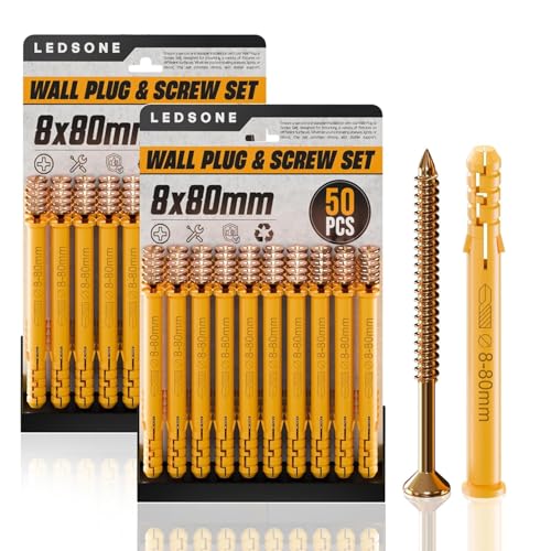 LEDSone 50 Stück x 2er-Packung Dübel und Schrauben, 8mm x 80mm, Set mit Ankerbolzen, robuste Ziegel- und Betonbefestigungen, Dübelschrauben zur Montage von Fernsehgeräten LEDSone 50 Stück x 2er-Packung Dübel und Schrauben, 8mm x 80mm, Set mit Ankerbolzen, robuste Ziegel- und Betonbefestigungen, Dübelschrauben zur Montage von Fernsehgeräten von LEDSone