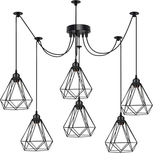 LEDSone 8-flammige Pendelleuchte im Industriestil, verstellbare Vintage-Halbdeckenmontage für Esszimmer, Küche, Schlafzimmer, Bauernhaus. (Schwarz 6) von LEDSone