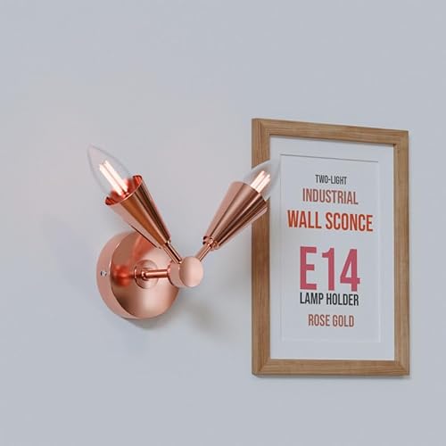 LEDSone Connie 2-flammige E14 LED-Wandleuchte. Schwenkarm, Metall, Schalter, Mid-Century-Stil. Bad/Flur. (Mit Leuchtmitteln) (Roségold) von LEDSone