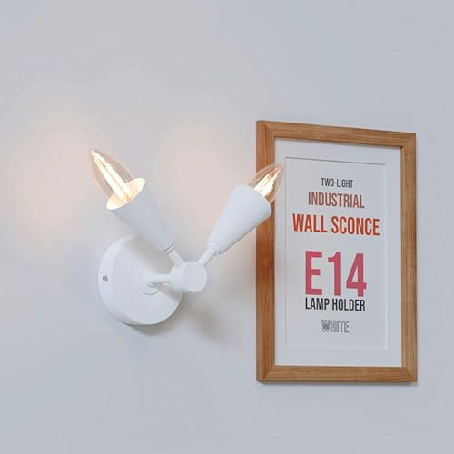 LEDSone Connie 2-flammige E14 LED-Wandleuchte. Schwenkarm, Metall, Schalter, Mid-Century-Stil. Bad/Flur. (Mit Leuchtmitteln) (Weiß) von LEDSone
