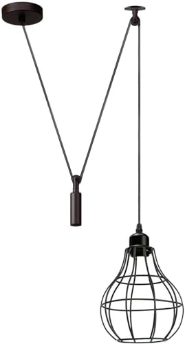 LEDSone Decken-Pendelleuchte, höhenverstellbares 2 m Kabel, Vintage-E27-Glühbirnensockel, Metall-Deckenleuchte, Hängelampe, Retro-Industrie-Vintage-Leuchte (schwarz) von LEDSone