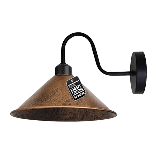 LEDSone Vintage-Wandleuchte, Vintage-Wandlampe, E27-Sockel, Schraubsockel, industrielle Wandmontage, Schwanenhals, kegelförmiger Schirm, Wandleuchte [Energieklasse A] (Black) (Gebürstetes Kupfer) von LEDSone