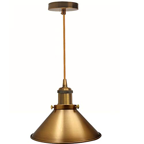 LEDSone Hängelampe aus Metall, Lampenschirm für Hängelampe, Stoff-Deckenleuchte, industrielle Hängeleuchte (Gelbes Messing) von LEDSone