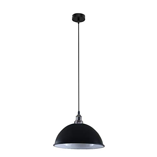 LEDSone Hängelampenschirm aus Metall, industriell, Schwarz mit weißem Innen-Kuppel-Lampenschirm, E27-Fassung. von LEDSone