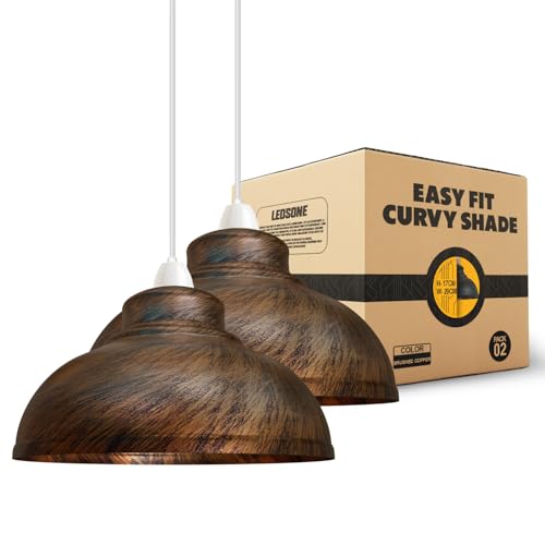 LEDSone Industrielle Decken-Pendelleuchtenschirme, Retro-Vintage-Stil, Pendelleuchtenschirm für hängende Deckenleuchten (Gebürstetes Kupfer, 2er-Pack) von LEDSone