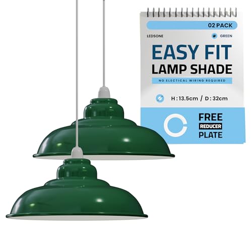 LEDSone Industrielle Hänge-Deckenleuchte, Lampenschirm, Retro-Küchen-Hänge-Deckenleuchten, Vintage-Metall-Loft-Bar-Hängebeleuchtung, rustikale Hängelampenschirm (Grün, 2er-Pack) von LEDSone