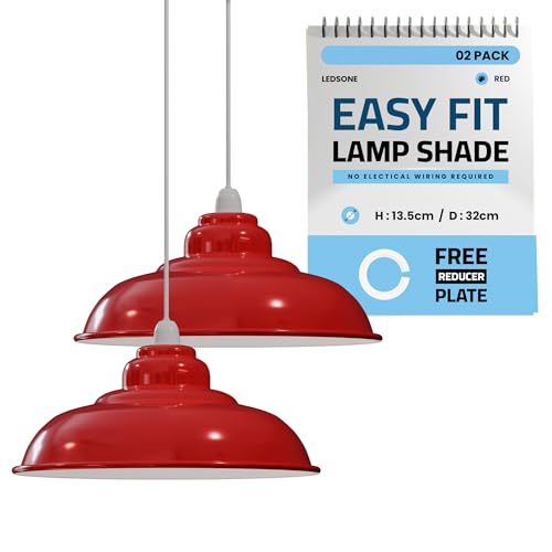 LEDSone Industrielle Hänge-Deckenleuchte, Lampenschirm, Retro-Küchen-Hänge-Deckenleuchten, Vintage-Metall-Loft-Bar-Hängebeleuchtung, rustikale Hängelampenschirm (Rot, 2er-Pack) von LEDSone