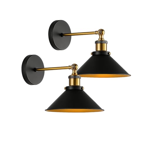 LEDSone Industrielle Metall-Wandleuchten für den Innenbereich, Wandleuchte, Wandleuchte für Wohnzimmer, Schlafzimmer, Schminktisch, Loft, Café, Bar (Schwarz) von LEDSone