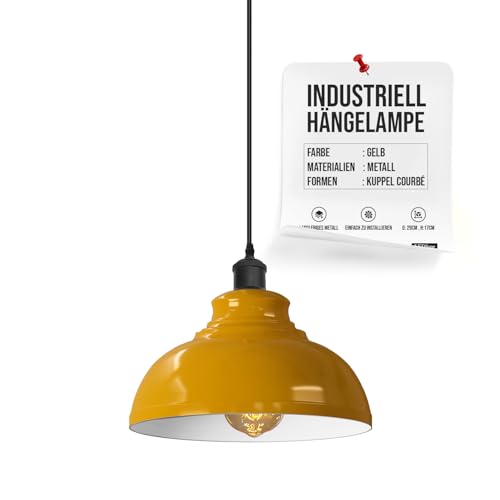 LEDSone Industrielle Pendelleuchte Retro Kronleuchter Deckenleuchte Vintage Lampe Deckenbeleuchtung Metallschirm für Restaurant Wohnzimmer Schlafzimmer Küche Flur Bar (Gelb) von LEDSone