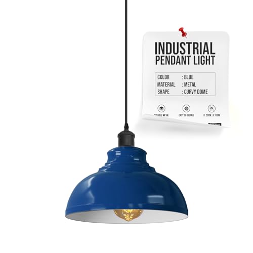 LEDSone Industrielle Pendelleuchte Retro Kronleuchter Deckenleuchte Vintage Lampe Deckenbeleuchtung Metallschirm für Restaurant Wohnzimmer Schlafzimmer Küche Flur Bar (Marineblau 2) von LEDSone