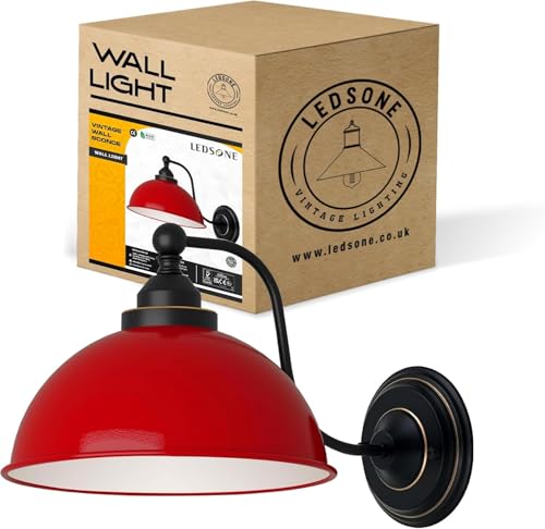 LEDSone Industrielle Wandleuchte Vintage Retro Eisen Lampenschirm E27 Deckenleuchte Wandlampe Innenbeleuchtung für Küche Esszimmer Schlafzimmer Restaurant Bar (Rot) von LEDSone