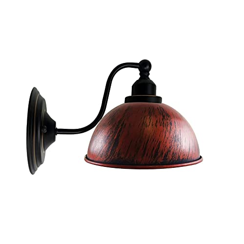 LEDSone Industrielle Wandleuchte Vintage Retro Eisen Lampenschirm E27 Deckenleuchte Wandlampe Innenbeleuchtung für Küche Esszimmer Schlafzimmer Restaurant Bar (Rustikales Rot) von LEDSone