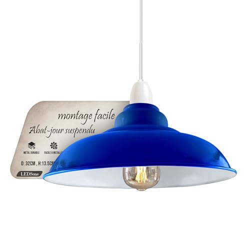 LEDSone Industrieller Hänge-Deckenlampenschirm, Retro-Küchen-Hängedeckenleuchten, Vintage-Metall-Loft-Bar-Pendelleuchte, rustikaler Hängelampenschirm (Navy blau) von LEDSone