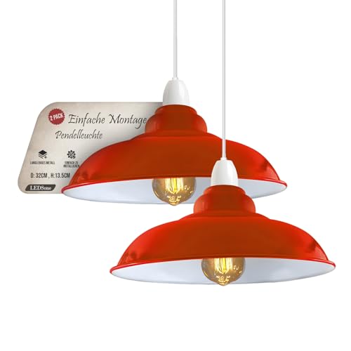 LEDSone Industrieller Hänge-Deckenlampenschirm, Retro-Küchen-Hängedeckenleuchten, Vintage-Metall-Loft-Bar-Pendelleuchte, rustikaler Hängelampenschirm (Orange, 2er-Pack) von LEDSone