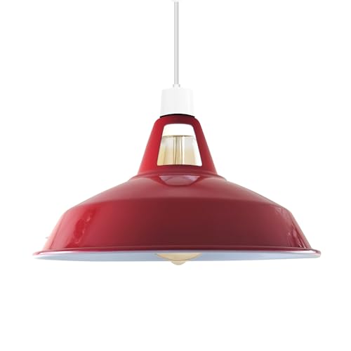 LEDSone Metall-Lampenschirm, einfach anzubringen, Retro-Industrie-Deckenbeleuchtung, Lampenschirm, Hängelampenschirm, für Küche, Esszimmer, E27 (rot) von LEDSone