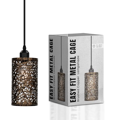 LEDSone Metall-Trommelkäfig, ausgehöhlter Lampenschirm für Deckenleuchten im Innenbereich, einfach zu installierender Drahtkäfig (gebürstetes Kupfer) von LEDSone