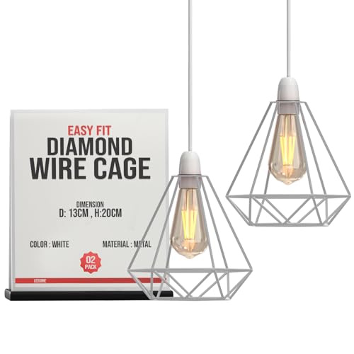 LEDSone Metalldrahtkäfig-Lampenschirm, Vintage-Industrie-Käfig-Kronleuchter-Lampenschirm, Wandleuchte, Decken-Pendelleuchten-Set für Hotel-Boutique-Outlet-Bühne (2er-Set Weiß) von LEDSone