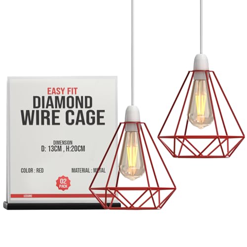 LEDSone Metalldrahtkäfig-Lampenschirm, Vintage-Industrie-Käfig-Kronleuchter-Lampenschirm, Wandleuchte, Decken-Pendelleuchten-Set für Hotel-Boutique-Outlet-Bühne (Rot 2er-Pack) von LEDSone