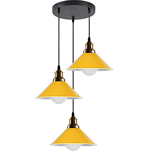 LEDSone Moderne Vintage-Hängelampe mit 3 Leuchten, kegelförmig, dreifach hängende Deckenleuchte mit verstellbarem Kabel für Küche, Wohnzimmer, Esszimmer von LEDSone