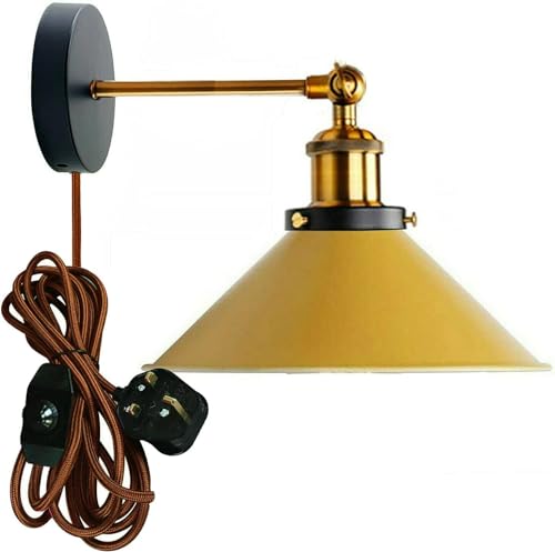 LEDSone Moderne Wandleuchte mit Arm mit Dimmerschalter und Lampenschirm [Energieklasse A+] (Gelb) von LEDSone