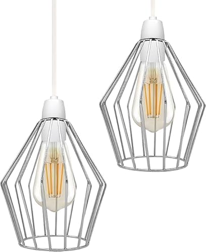 LEDSone Metalldrahtkäfig-Lampenschirm, Vintage-Industrie-Käfig-Kronleuchter-Lampenschirm, Wandleuchte, Decken-Pendelleuchten-Set für Hotel-Boutique-Outlet-Bühne (Chrom, 2 Stück) von LEDSone