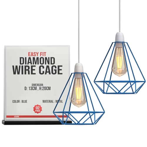 LEDSone Moderne geometrische Diamant-Hängelampe, Deckenleuchte, Lampenschirm aus Metalldrahtkäfig, Lampenschirm für Wohnzimmer, Restaurants (Blau 2er-Pack) von LEDSone