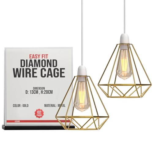 LEDSone Moderne geometrische Diamant-Hängelampe, Deckenleuchte, Lampenschirm aus Metalldrahtkäfig, Lampenschirm für Wohnzimmer, Restaurants (schwarz) [Energieklasse A] (Gold 2er-Pack) (Gold 2er-Pack) von LEDSone