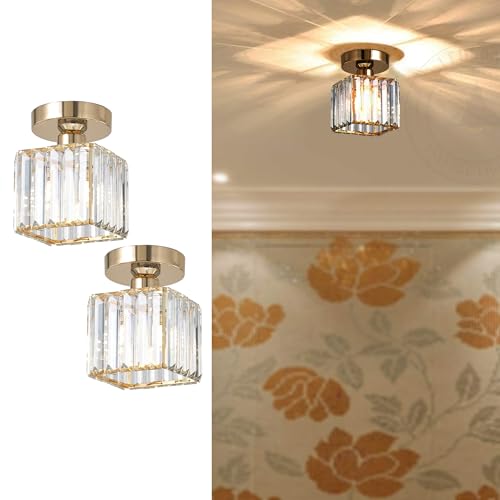 LEDSone Modernes, halbbündiges quadratisches Design Werten Sie Ihren Raum mit Eleganz auf. Kristall-Kronleuchter-Deckenleuchte (Gold, 2er-Pack mit Glühbirnen) von LEDSone