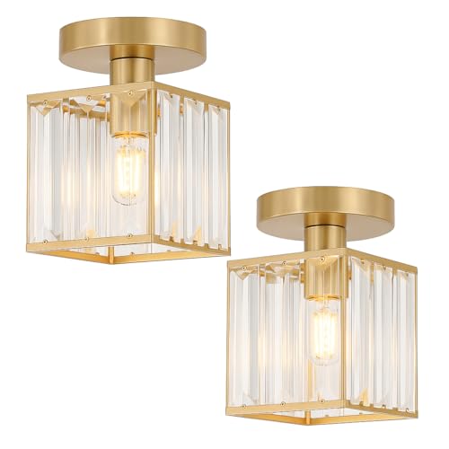 LEDSone Modernes, halbbündiges quadratisches Design Werten Sie Ihren Raum mit Eleganz auf. Kristall-Kronleuchter-Deckenleuchte (Gold, 2er-Pack mit Glühbirnen) von LEDSone
