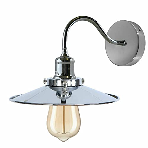 LEDSone Retro Vintage Retro Chrom Wandleuchte Wandlampe mit Schwanenhals-Arm Lampenschirm mit flachem Lampenschirm, E27 Halterungsanschluss (Chrom) von LEDSone
