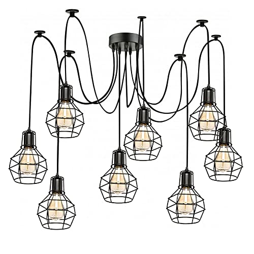 LEDSone 8-flammige Pendelleuchte im Industriestil, verstellbare Vintage-Halbdeckenmontage für Esszimmer, Küche, Schlafzimmer, Bauernhaus. (Schwarz 5) von LEDSone