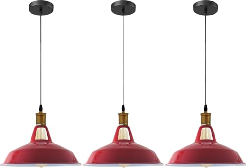 LEDSone Vintage-Deckenleuchte im industriellen Retro-Stil, Kronleuchter mit rustikalem, rotem, gebogenem Kuppelschirm, E27-Fassung (ROT) von LEDSone
