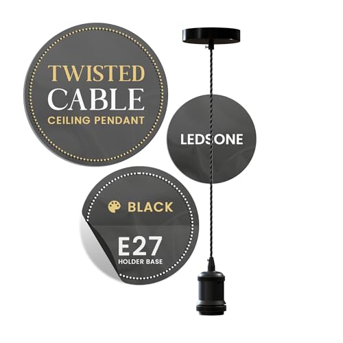 LEDSone Vintage E27 Retro Pendelleuchte Lampe Metallkäfig Hängelampe E27 Lampenfassung Typ 100cm Kabel Kupfer (black) (Glänzendes Schwarz) von LEDSone