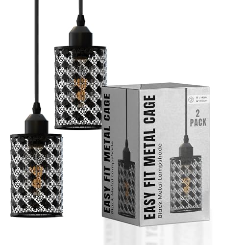 LEDSone Vintage Käfig-Lampenschirm aus Metall – Industrielle Metallkäfigleuchte, DIY-Deckenpendelleuchten für Esszimmer, Schlafzimmer, Loft, Flur (Black 1-2 Pack) von LEDSone
