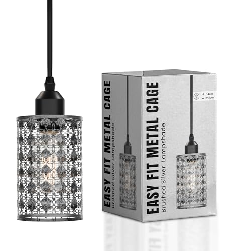 LEDSone Vintage Käfig Metall Lampenschirm, Industrial Metall Käfig Licht DIY Decke Pendelleuchten für Esszimmer Schlafzimmer Loft Flur usw.(Muster 1, gebürstetes Silber) von LEDSone
