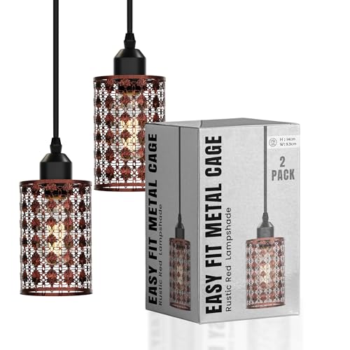 Lampenschirm aus Metall im Vintage-Käfig-Stil – Industrielle Metallkäfigleuchte, DIY-Deckenpendelleuchten für Esszimmer, Schlafzimmer, Loft, Flur (schwarz, 2 Stück) (Rustikaler roter Stil 4) von LEDSone