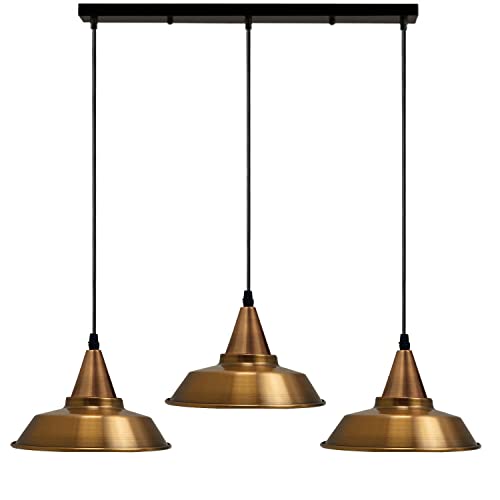 Industrielle Hängelampe Metall 3 Kopf Metall Vintage Deckenleuchte Hängelampe mit E27 Halterung und 50cm Deckenplatte (Messing Gelb - Single) (3) von LEDSone