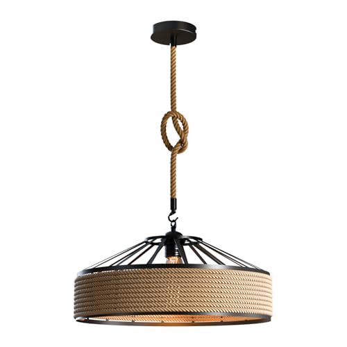 LEDSone Vintage Retro Metallrahmen Käfig mit 1 m Hanfseil hängende Hängelampe Droplight antike Deckenlampe Loft Deckenleuchter E27, 6W [Energieklasse A+++] (40cm Hemp) von LEDSone