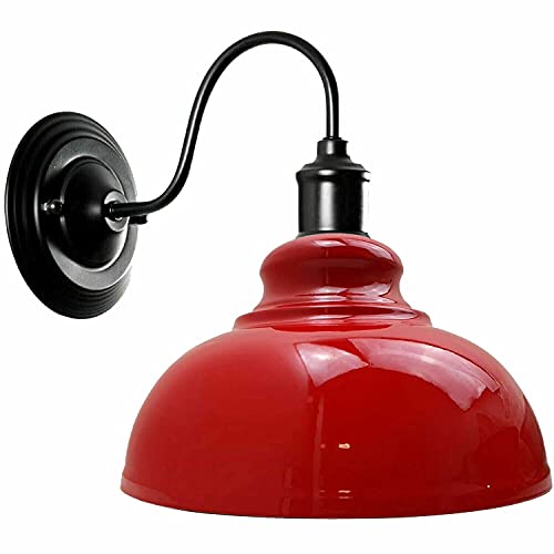 LEDSone Wandlampe 1 flammige E27 Vintage Wandleuchte im Industrial Design Retro Lampe aus Metall Gelbes Messing Lampenschirm innen Loft-Wandlampen (Rot ohne Glühbirne) von LEDSone