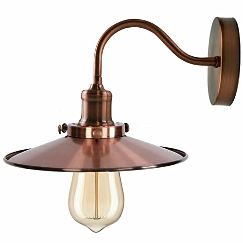LEDSone Wandleuchte, verchromt, Industriell, Retro, Vintage, mit Schwanenhals, Lampenschirm mit flachem Lampenschirm, E27 (Kupfer) von LEDSone