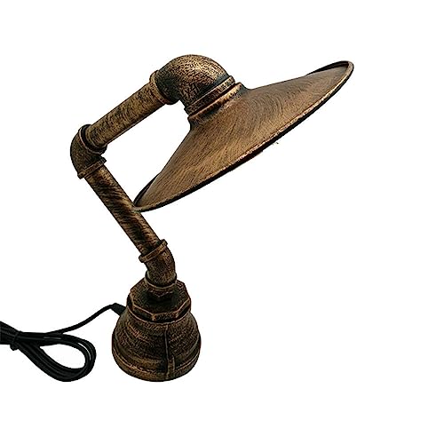 LEDSone Wasserpfeifen-Tischlampe, Vintage-Industrie-Steampunk, Rustikale Nachttischlampe Aus Gebürstetem Kupfer Mit Flachem Schirm (Gebürstetes Kupfer) von LEDSone