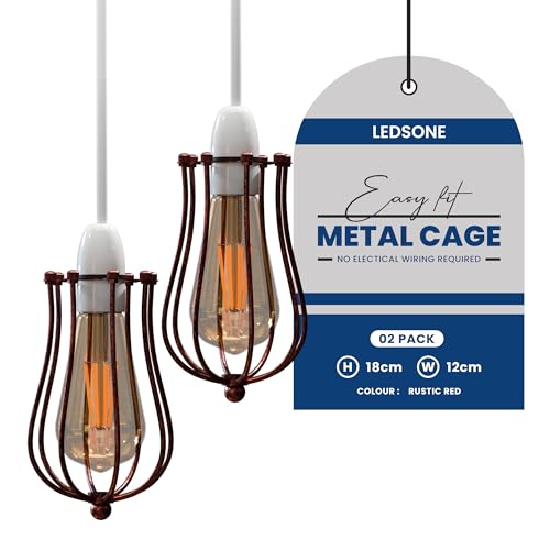 Lampenschirm Drahtkäfig Kronleuchter Industrielle Vintage Kronleuchter Lampenschirm Wandlampe Deckenlampe Set für Hotel (Rustikales Rot, 2er-Pack) von LEDSone