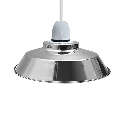 Moderne Retro-Lampenschirme aus Metall, Vintage-Stil, einfache Montage, Landhausstil, Hängeleuchte, für Schlafzimmer, Küche, Büro (Chrom, 22 cm) von LEDSone