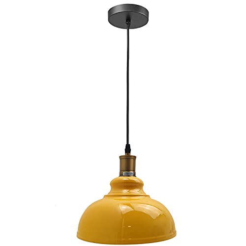 Retro Metall E27 Sockel Hängelampe Lampenschirm Metall Fassung Vintage Industrie-Stil Deckenleuchte Lampenschirm Wohnzimmer Vintage Klarglas Lampenschirm Hängelampe (Gelb) von LEDSone