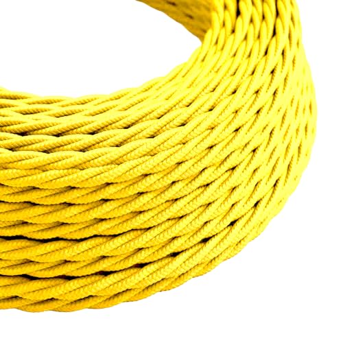 Vintage 2-adriges gedrehtes italienisches geflochtenes Kabel, flexibles Lampenkabel aus elektrischem Stoff, Farbe wählbar (gelb gedreht) von LEDSone