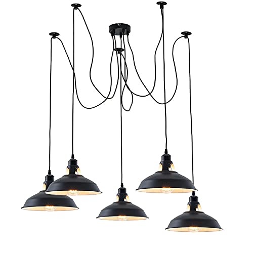 LEDSone Vintage 5 Kopflampe Spinne Lampe Pendelleuchte Höhenverstellbar Metall Schwarz Scheunen-Lampenschirm Retro Industrie Deckenleuchte Kronleuchter mit E27 Fassung - Gebürstetes Kupfer von LEDSone