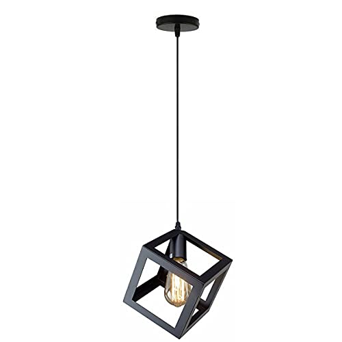 Vintage Retro Deckenleuchte Cluster Light Fitting Schwarz quadratisch Käfig Lampenschirm E27 Halter Beleuchtungsset (Schwarz) von LEDSone